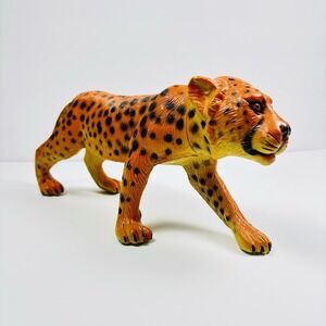VTG Leopard Figurine Plastic 13" Made In China Large PVC Hand Painted Toy